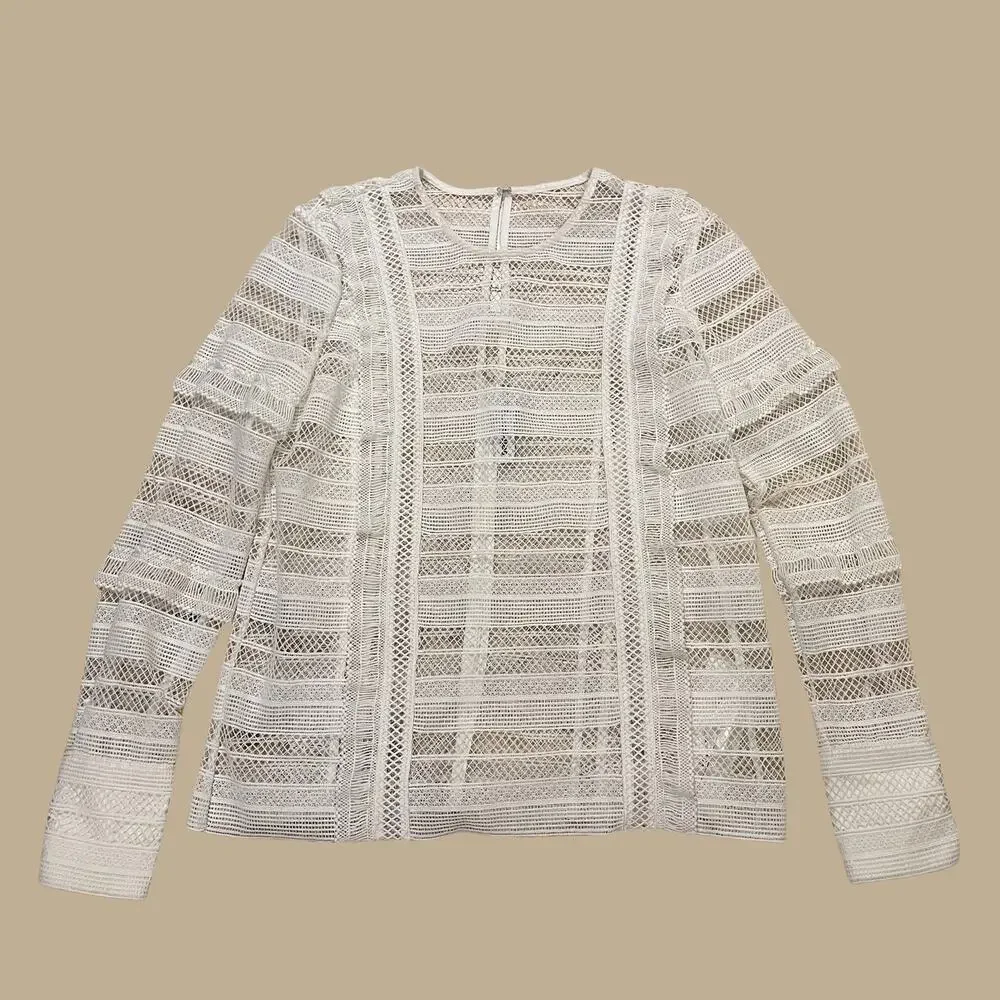 Self-Portrait White Lace Panel Long Sleeve Blouse Designer Top US 6
